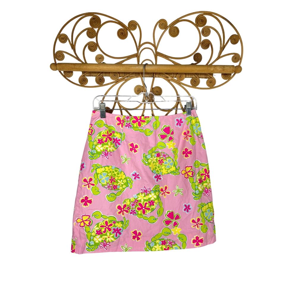 Lilly Pulitzer White label Skirt Lined Crab Print Beach Pink Green 8